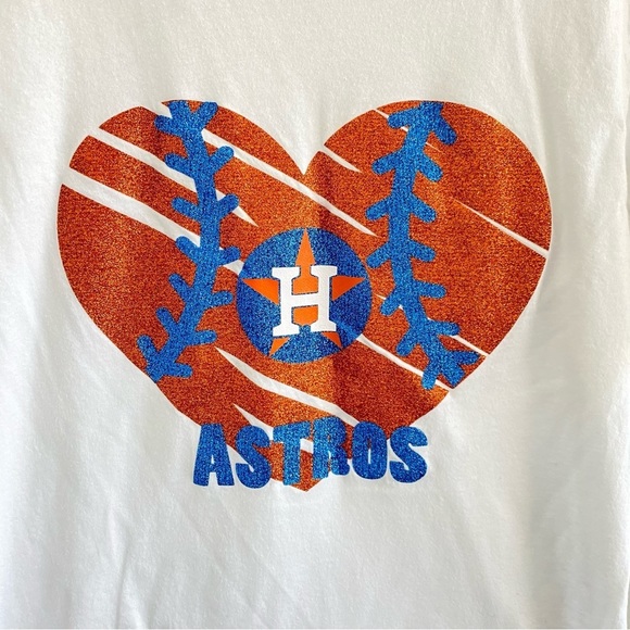 HOUSTON Astros Glitter Sparkly Orange Blue Heart Design T Shirt Size Small - Picture 2 of 9